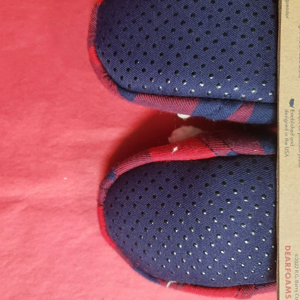 Dearfoams Cozy Comfort Baby Bear‎ Plaid Closed Back Slippers Cozy Flannel Lining